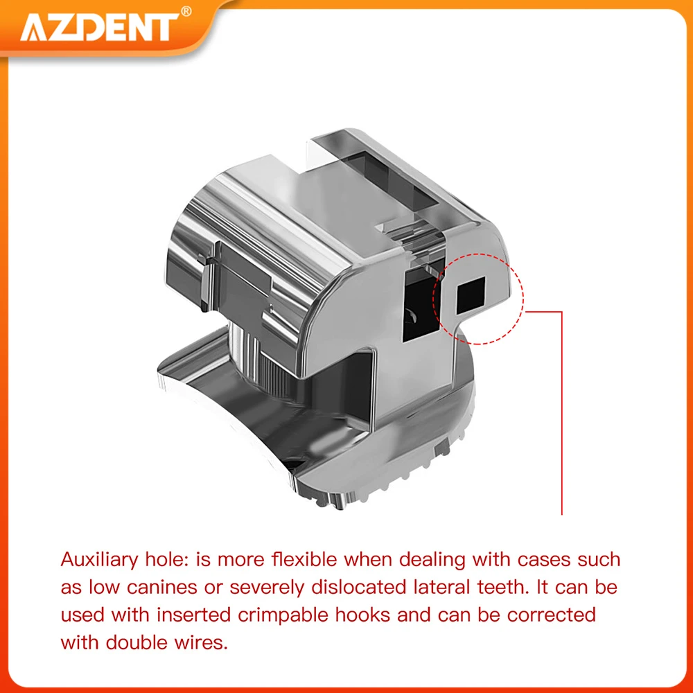 AZDENT Dental Orthodontic Brackets Self-Ligating Braces Inserted Crimpable Movable Hooks Auxiliary Hole Buccal Tube 28pcs/Box