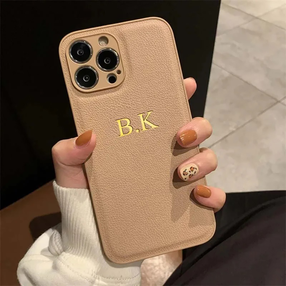 Funda personalizada de lujo para iPhone 16 15 14 13 12 11 Pro Max nombre personalizado iniciales letra Funda de cuero 7 8 plus XR XS max