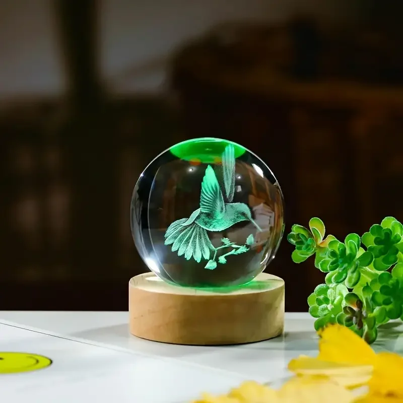 1 ชิ้น 3D hummingbird คริสตัลบอล, เลเซอร์แกะสลักสร้างสรรค์, เหมาะสําหรับตกแต่งห้องนอนหน้าแรก, วันเกิด, ของขวัญรับปริญญา