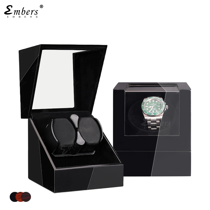 Embers 高級シングルウォッチワインダーバッテリー木製シェーカーウォッチボックス自動ワインダーガラス収納ケースマブチモトロ