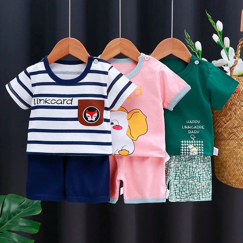 子供服セットベビー BoyGirl Tシャツ + ショーツ夏服綿漫画カジュアル男の子トラックスーツ子供ベビー服セット