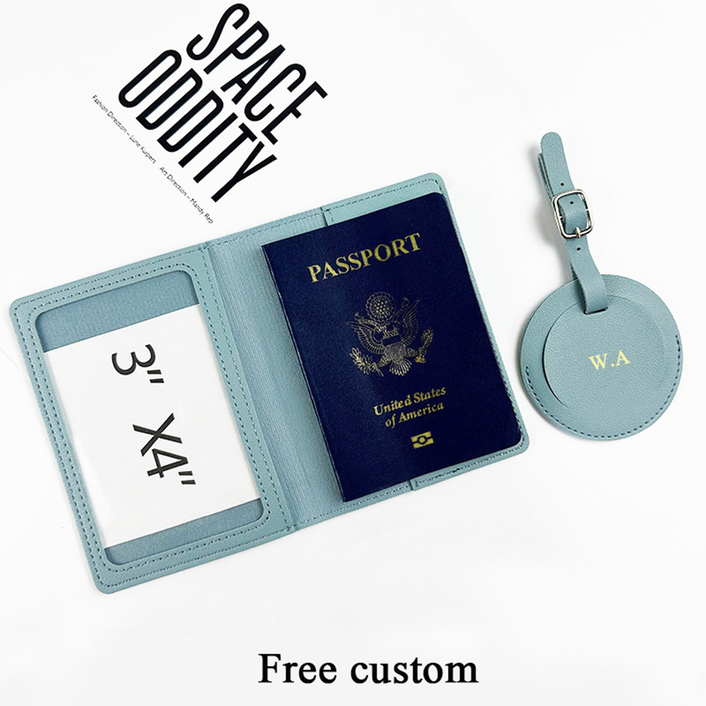 無料カスタム名旅行パスポートホルダー荷物タグセット Pu レザーパーソナライズ手紙ギフトパスポートカバースーツケース名ラベル