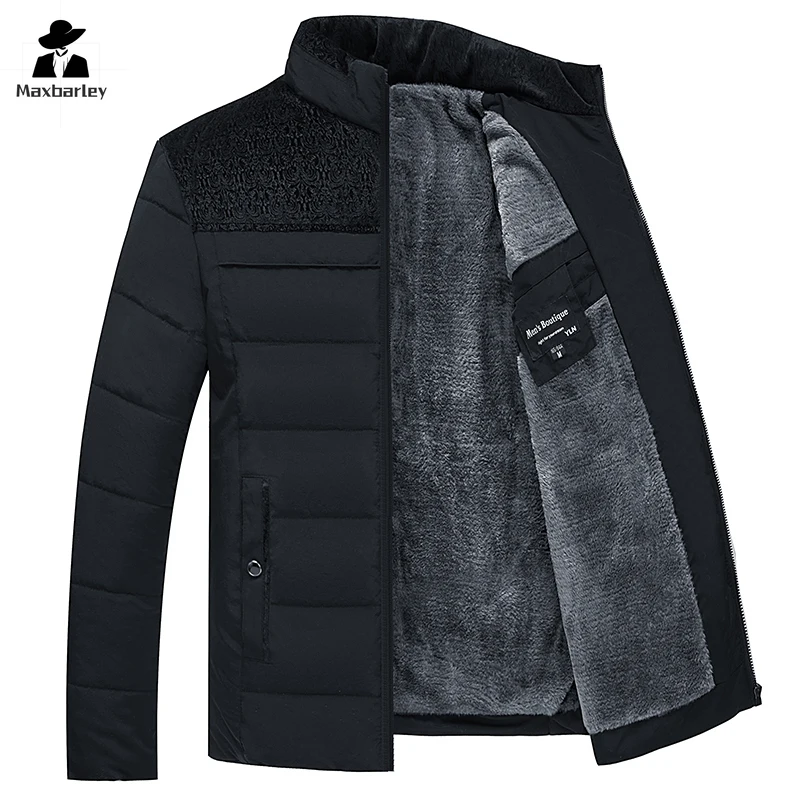 Herren Plüsch verdickt Parkas Stehkragen Winter jacke Herren Parker Mantel Winter warm dicken Reiß verschluss Mantel gepolsterten Mantel für Männer