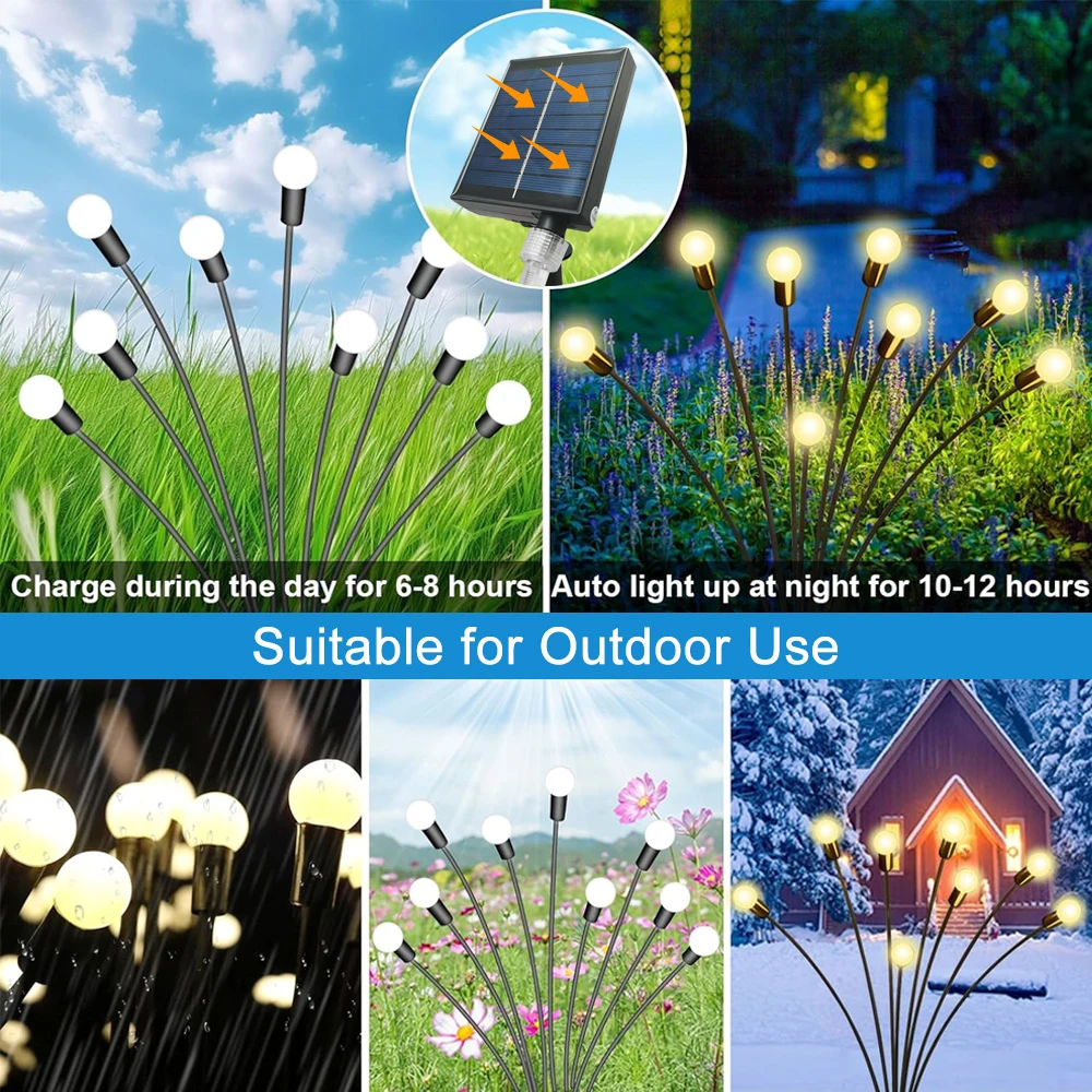 RGB 태양광 야외 반딧불 정원 조명, 방수 흔들리는 요정 조명, 마당 파티오 장식, 8 LED, 10LED