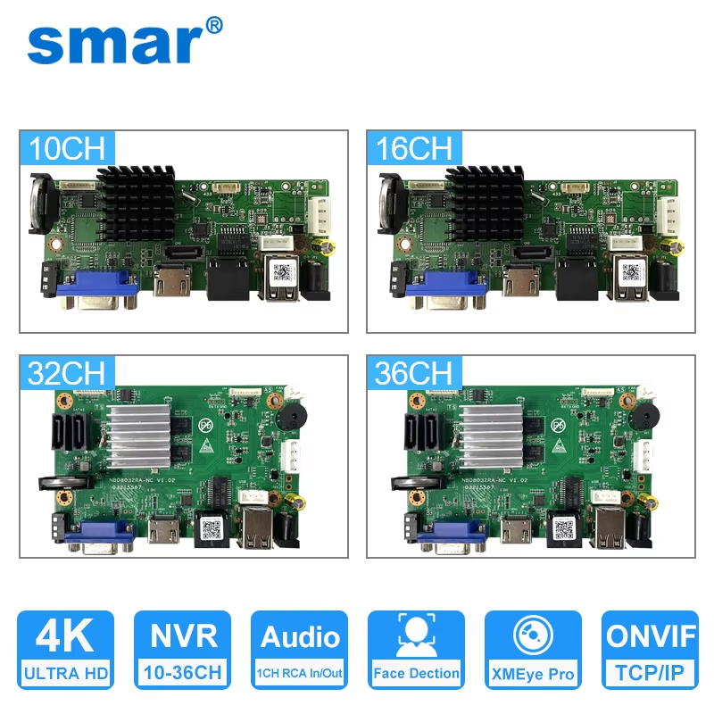Smar CCTV 9CH 10CH 16CH 32CH 4K NVR Motherboard H.265 + Netzwerk Video Recorder Für 5MP 8MP IP Kamera unterstützung Gesichtserkennung ONVIF