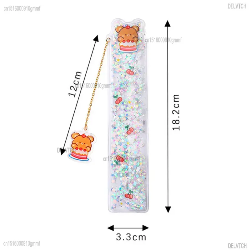Multifunctional Oil Quicksand Sequin 15cm Measuring Straight Scale Ruler Soft Bookmark With Pendant Student Drawing Stationery