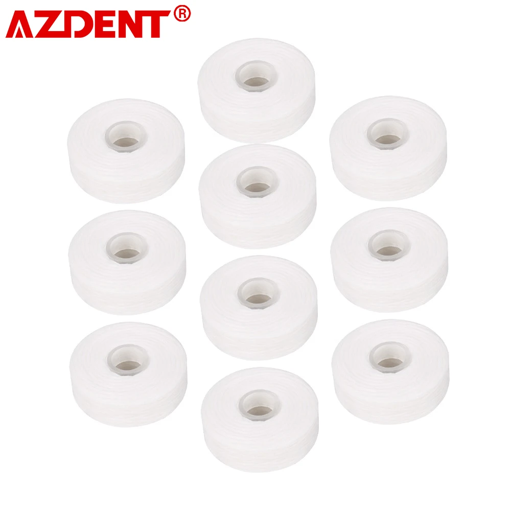 AZDENT 10 rollos de hilo Dental carrete incorporado cera con sabor a menta reemplazo europeo alambre plano hilo Dental 50M/rollo