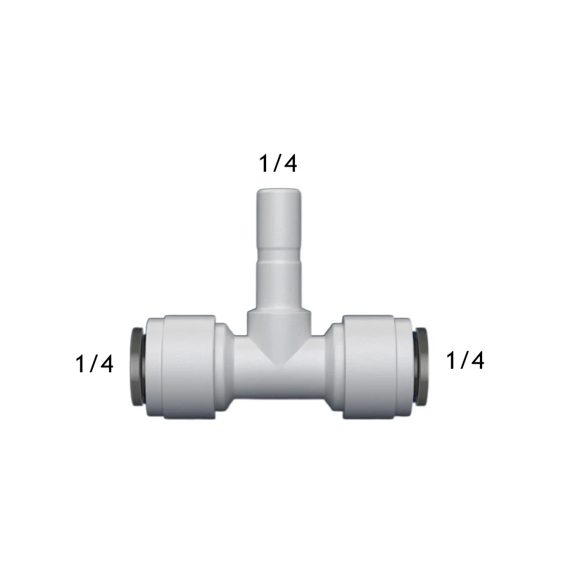 Tee ประเภท RO น้ําชายหญิงด้าย Quick การเชื่อมต่อ 1/4 3/8 ท่อ PE ท่อกรองน้ํา Reverse Osmosis อะไหล่