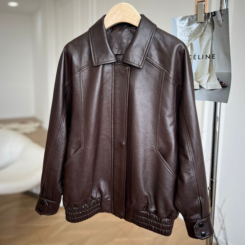 2025 automne paresseux rétro moto Style veste en peau de mouton mode lâche femmes décontracté noir/café en cuir véritable surdimensionné veste manteau