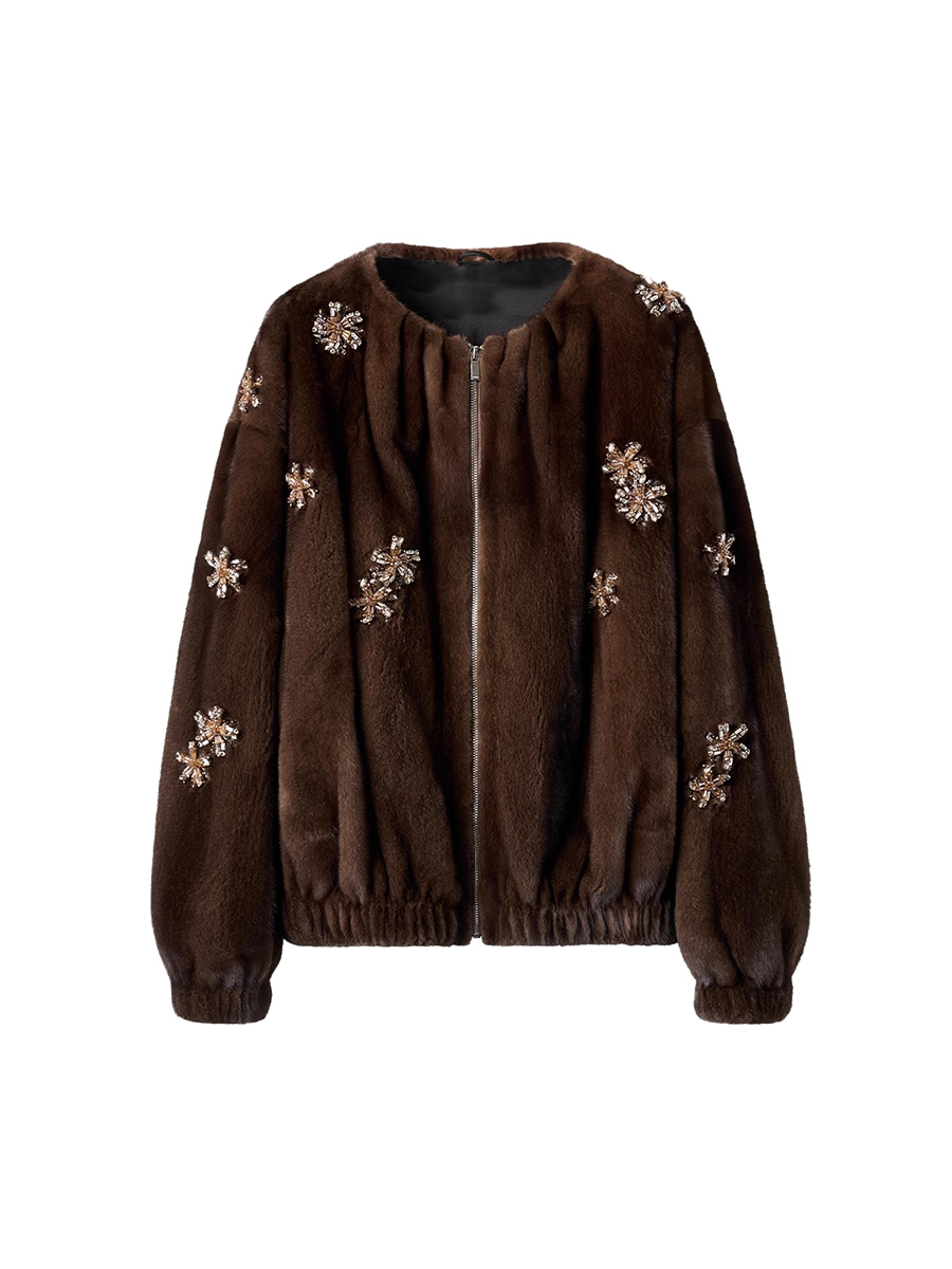 Lautaro hiver luxe élégant épais chaud doux marron court fausse fourrure de vison manteau femmes perles ample élégant Chic moelleux veste