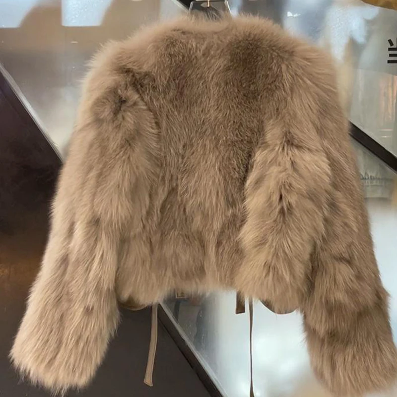 Faux Fox ขนสัตว์ผู้หญิงเกาหลีสาเหตุแฟชั่นทั้งหมด Lace Up Slim Hairy ขนสั้น Outerwear หญิงฤดูใบไม้ร่วงฤดูหนาวหนา WARM Coat