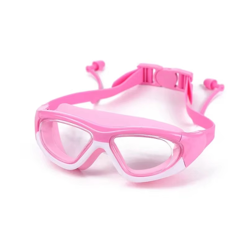 Occhiali da nuoto con montatura grande per bambini impermeabili e antiappannamento ad alta definizione, occhiali comodi Tappi per le orecchie collegati in silicone