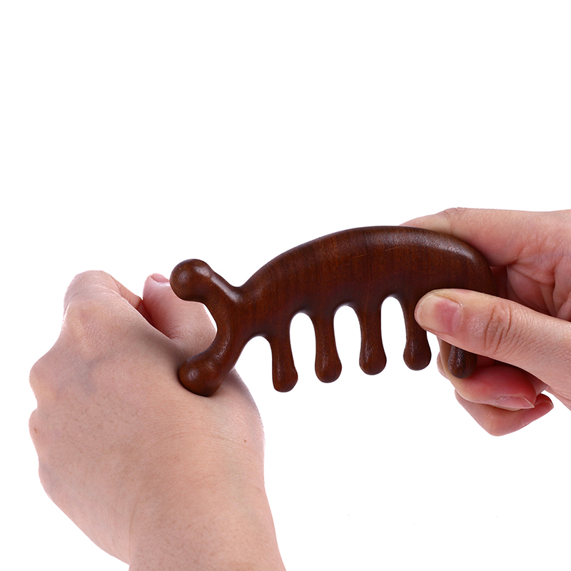Peine de masaje corporal para Meridianos, peine de cinco dientes anchos de sándalo, terapia de acupuntura, circulación sanguínea, pelo liso antiestático