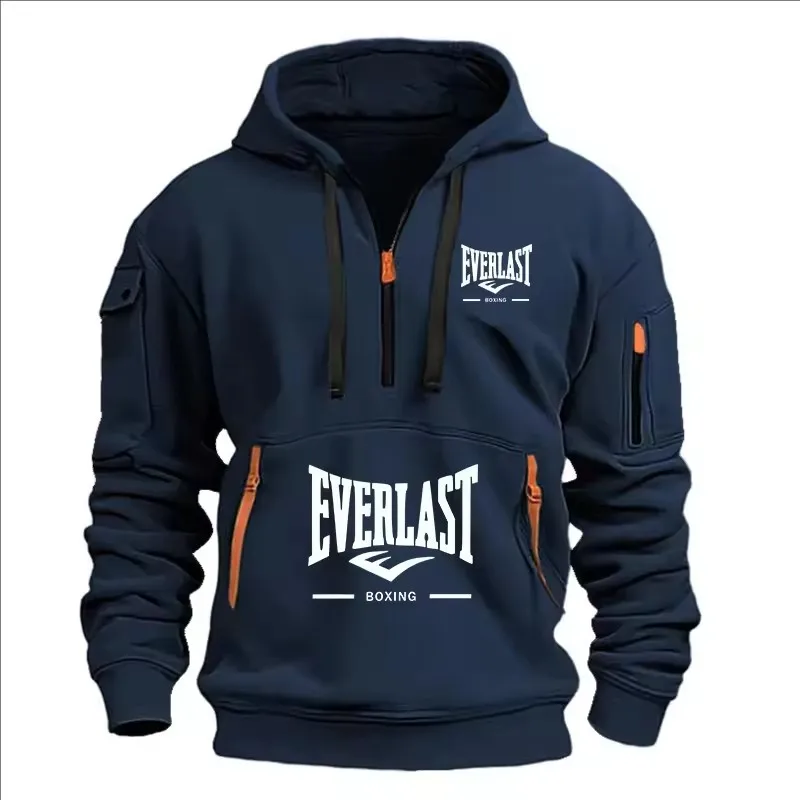 Moda Otoño e Invierno, diseño de ropa de marca para hombres, cremalleras múltiples, Sudadera con capucha estampada, suéter informal, Jersey holgado con capucha