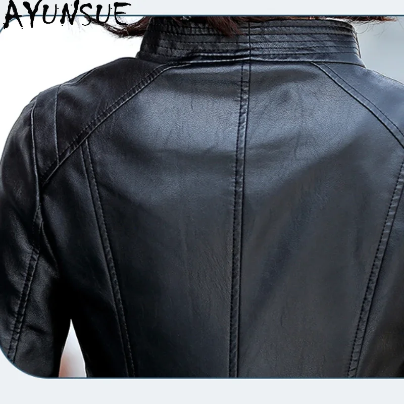 AYUNSUE Sheepskinของแท้หนังแจ็คเก็ตสตรีCropped Coatฤดูใบไม้ร่วงเสื้อผ้าผู้หญิงใหม่ในเสื้อSlim Fit Jaqueta Couro 2024