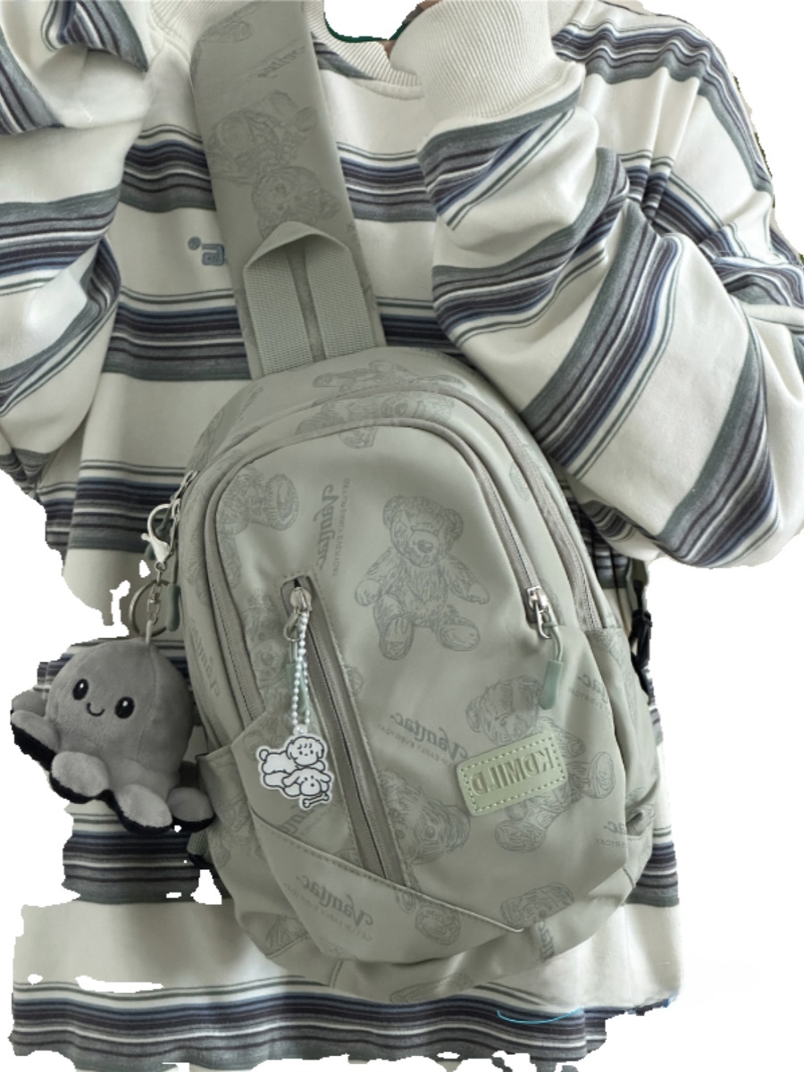 Spor Bear Crossbody Bag Unisex Cycling Single Shoulder Backpack Simple Match Small Crowd Design Leisure Soft Nylon Fabric