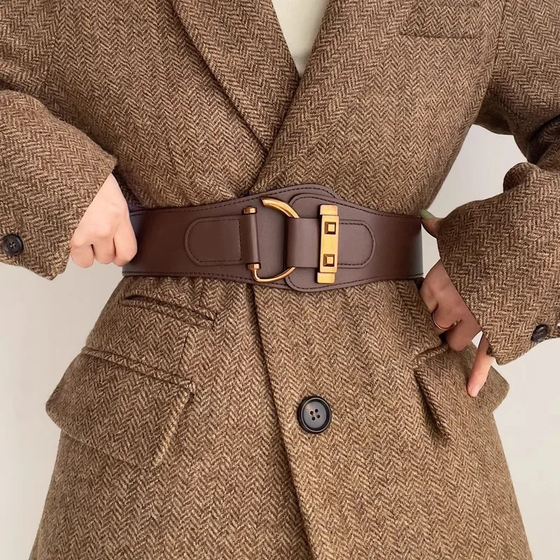 Robe décorative à large ceinture pour femmes, noire, coréenne, automne et hiver, costume élastique, joint de taille, pull à la mode et polyvalent