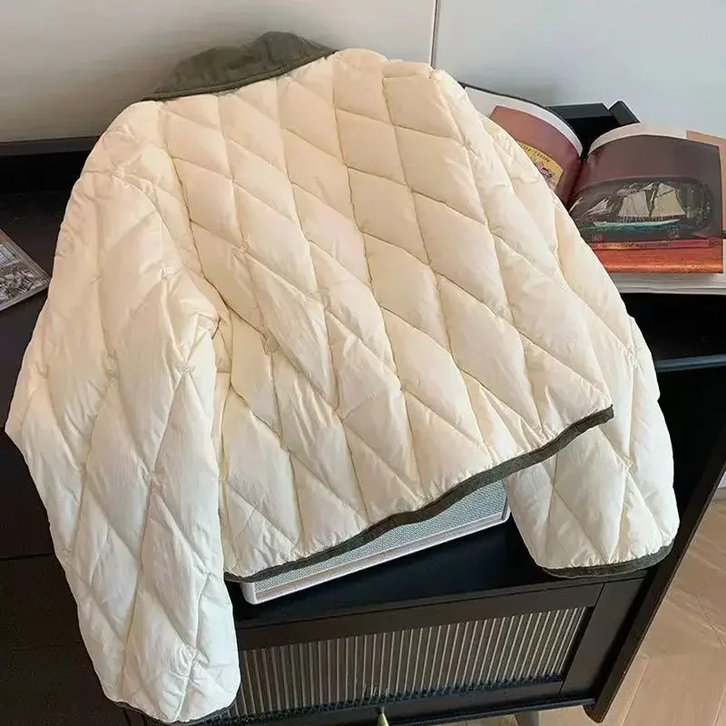 Casaco de algodão acolchoado com lapela de cor feminino, jaqueta cropped versátil, moda outono e inverno, estilo coreano, versátil