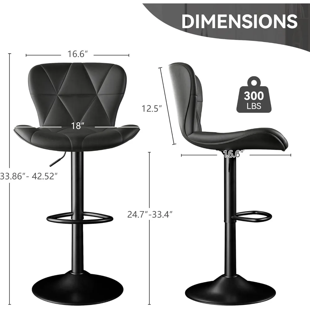 Bar Stools Set of 2,Adjustable Swivel Barstools, Faux Leather Bar Chairs,Upholstered Counter Height with High Backrest