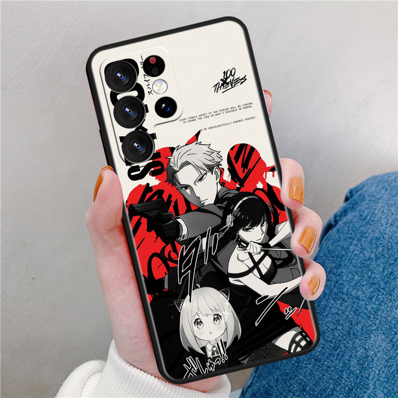SPY×FAMILY casing penutup ponsel Anime hitam, untuk Galaxy Samsung S24 S23 S22 S21 S20 FE S10 Note 20 Ultra Plus Lite