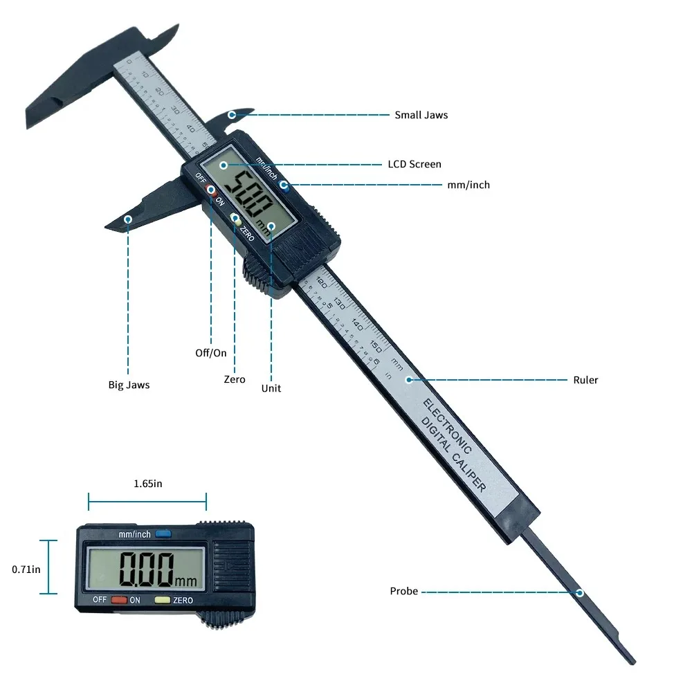 Nuevo Calibrador Digital electrónico de 150mm y 100mm, calibrador Vernier con esfera de fibra de carbono, micrómetro, regla Digital, herramienta de medición