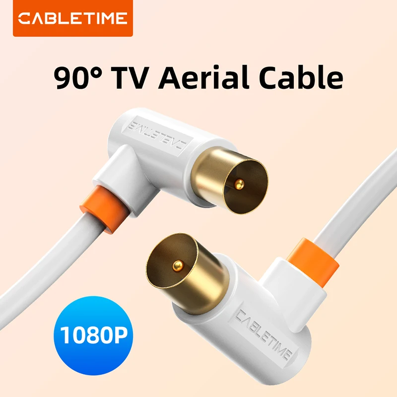 CABLETIME ТВ-кабель 90 градусов ТВ-линия спутниковая антенна Высококачественный кабель 1080P M/M 3C2V Кабель для HD-антенны TV STB Video Line