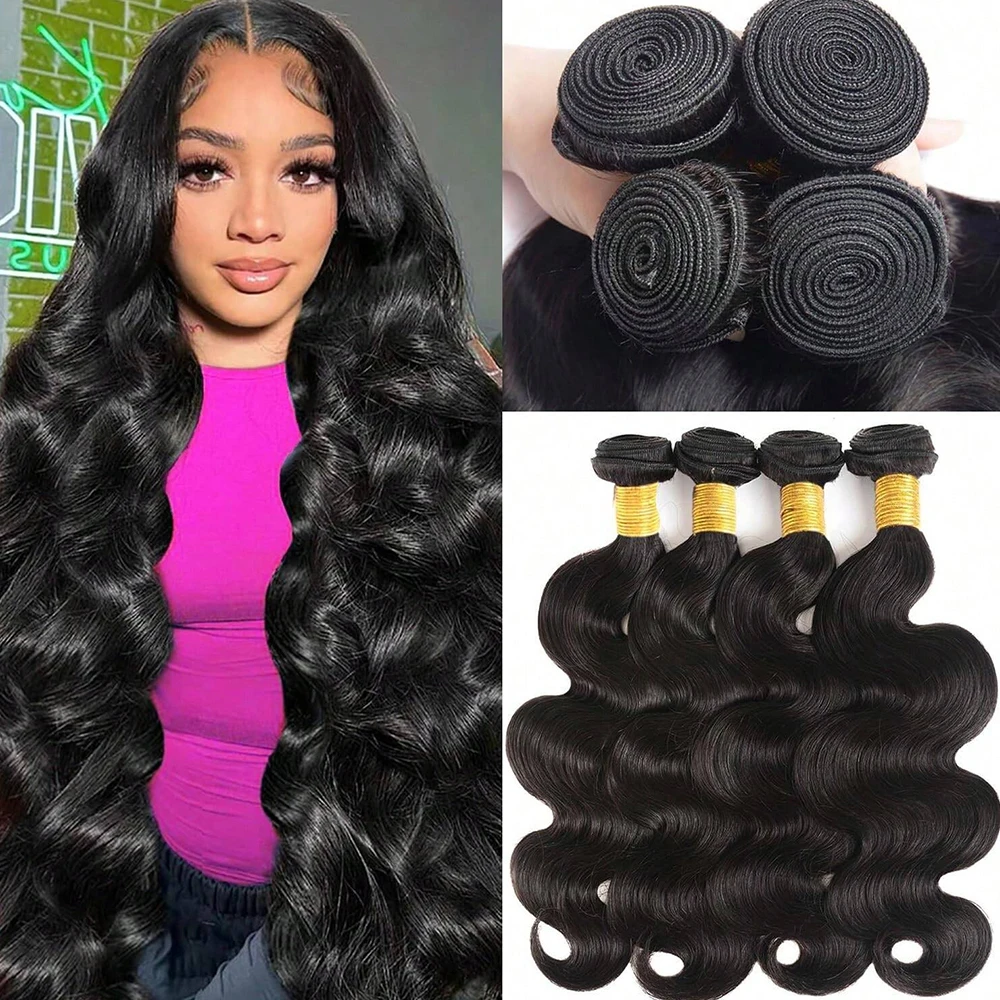 30 36 Polegada feixes de onda do corpo solto 14a tecer cru pacotes 1 3 4 pçs 100% extensões de cabelo humano brasileiro remy onda feixes de cabelo
