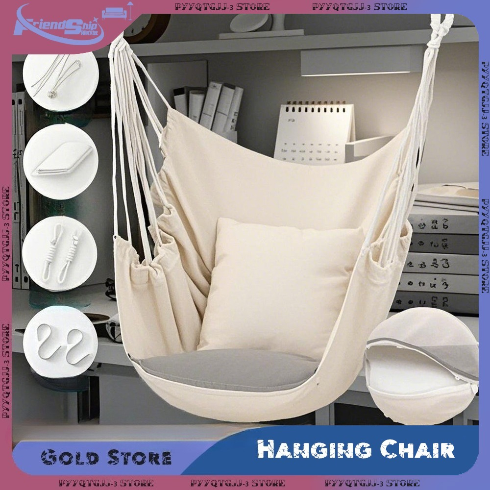 Hammock Chair Swing Rocking Chair with Storage Bag Dormitory Chair Portable Indoor Outdoor Garden Camping Anti Rollover Hammock