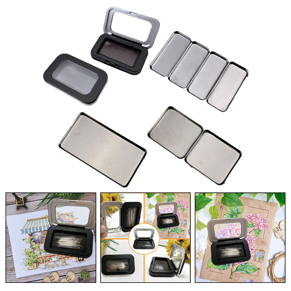 Caja de almacenamiento de agujas de coser rectangular negra, soporte magnético para agujas de bordado, botones, alfileres, caja de trabajo para Material de hierro