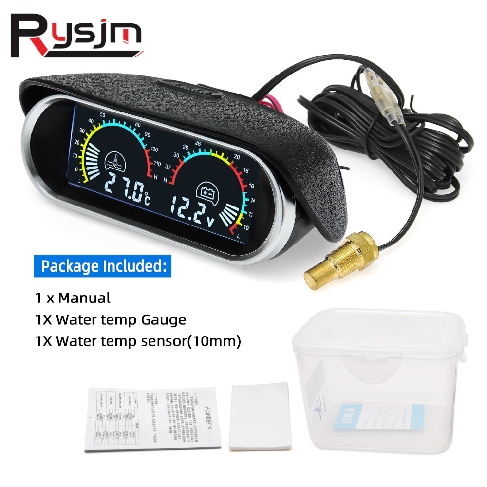 HD 12 V/24 V 車 2 IN 1 液晶ゲージ電圧計 + 水温計 1/8 NPT 温度センサー水温計自動車トラック用