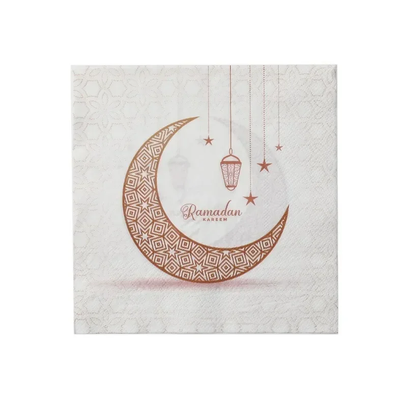 20 pezzi 33 cm 2 strati Tovaglioli stampati con luna dorata Festival Ramadan Carta decorativa Farfalla Osso Bart Carta Bicchiere da vino Fiore