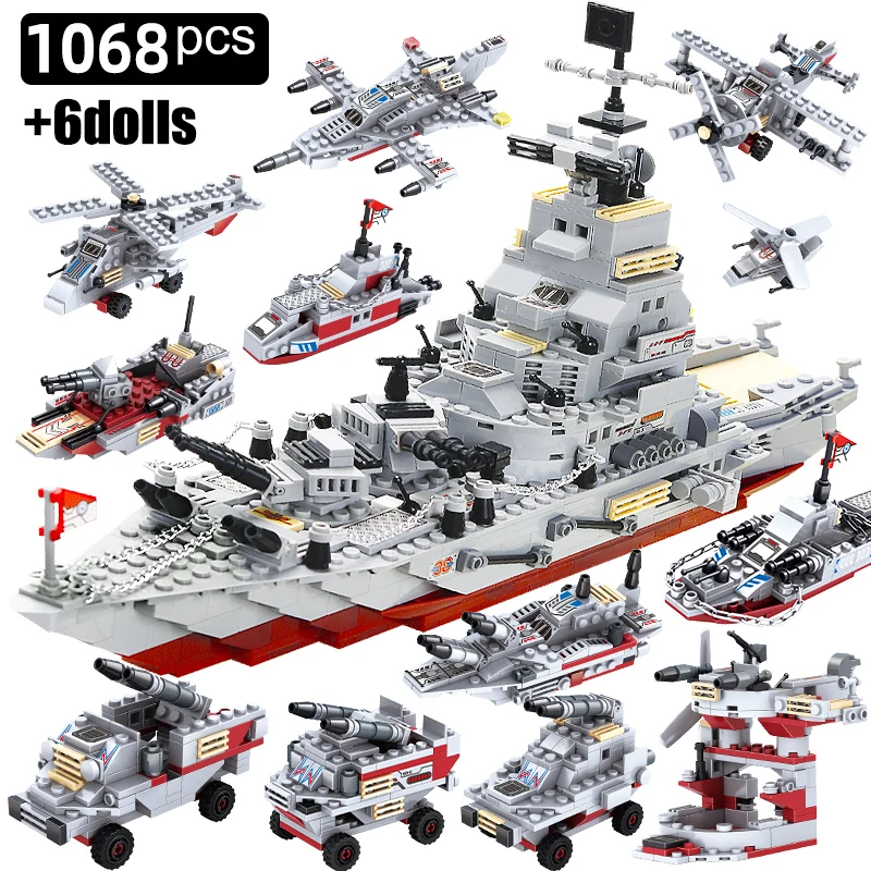 Navy War Chariot Ship Building Blocks para meninos, Modelo de avião do exército, Navios de guerra Bricks Brinquedos, Compatível com Lego Construction Set