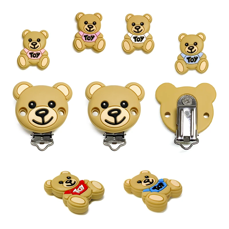 1 conjunto de brinquedo urso silicone chupeta clipe titular corrente chupeta clipes de enfermagem bpa livre chupeta corrente acessórios