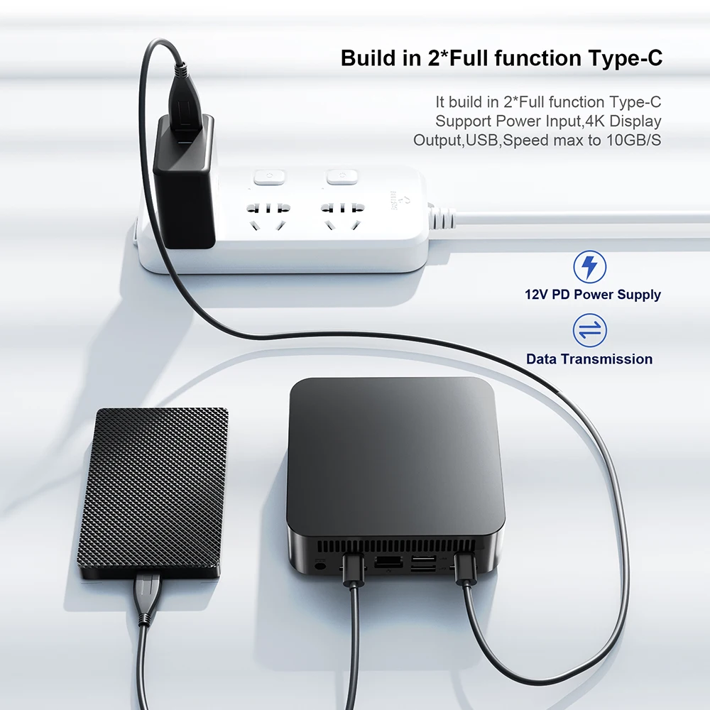 Chatreey  Mini PC T9 N100 WIFI5 Windows 11 Ultra Small Pocket Computer Dual SSD Full Function Type-C 4K 60Hz RGB Output