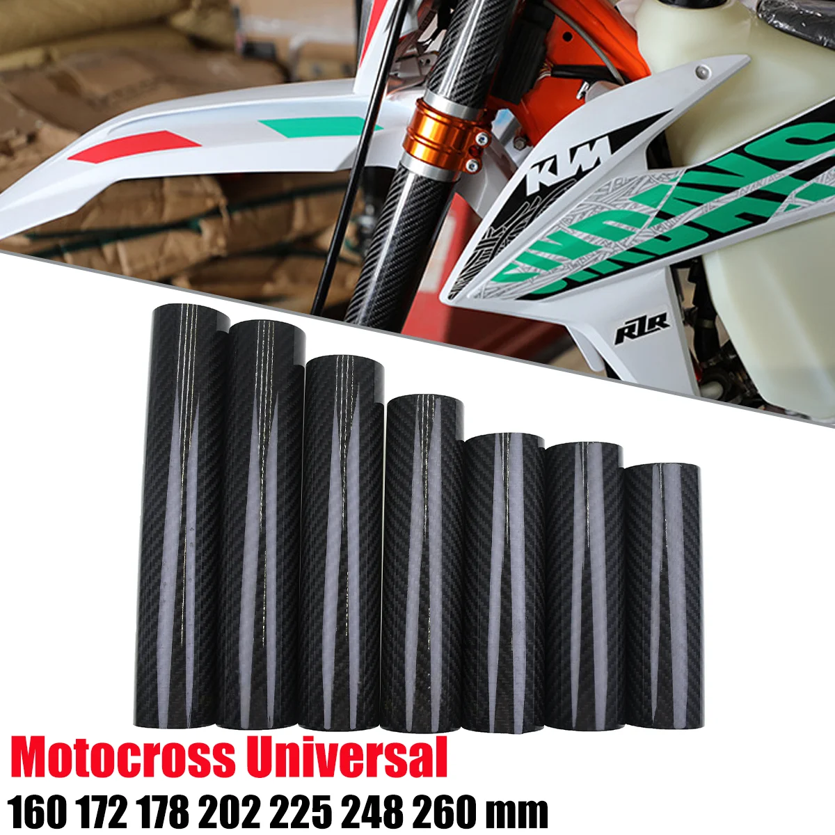 160mm 178mm 225mm 248mm 260mm Koolstofvezel Voorvork Guard Wrap Cover Motocross Voor KTM Honda Yamaha Kawasaki Suzuki CRF YZF KX