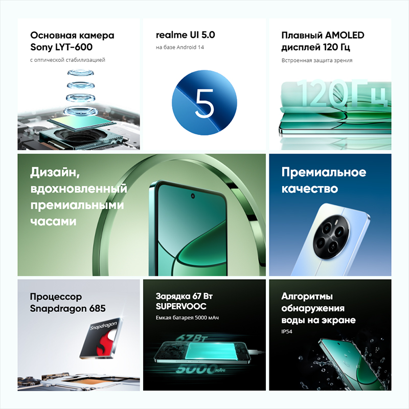 AMOLEDディスプレイを搭載したRealme-12台のスマートフォン、snapdragon 685プロセッサ、50MP Sony Oisカメラ、6.67インチ、120hz、67w充電、NFC、4g、 [ワールドプレミア]