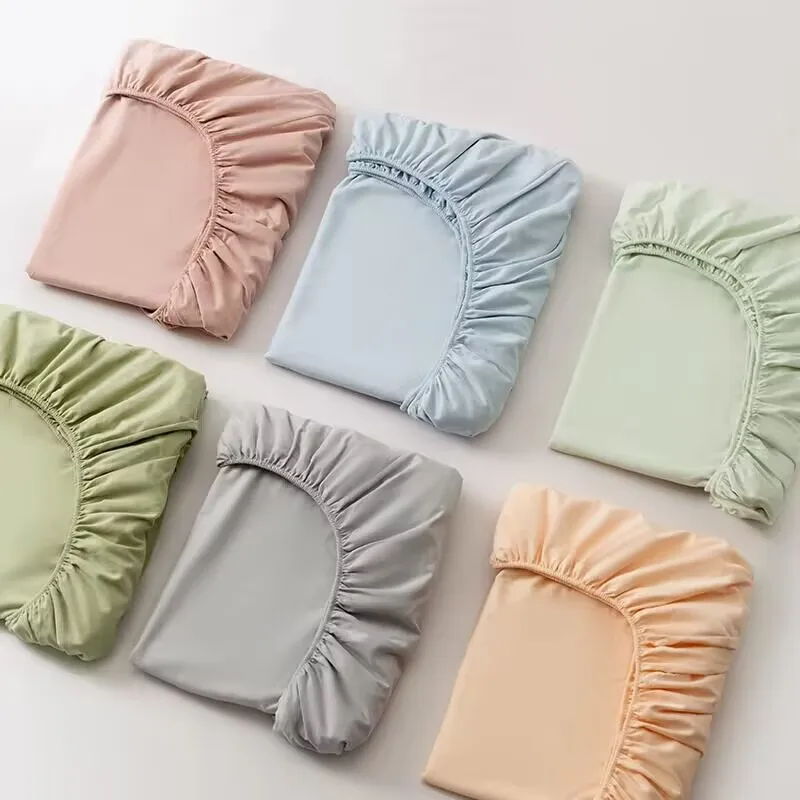 Sábana bajera de algodón suave con banda elástica, Funda de colchón de Color sólido para cama individual doble King Queen 140/150/160/180/200