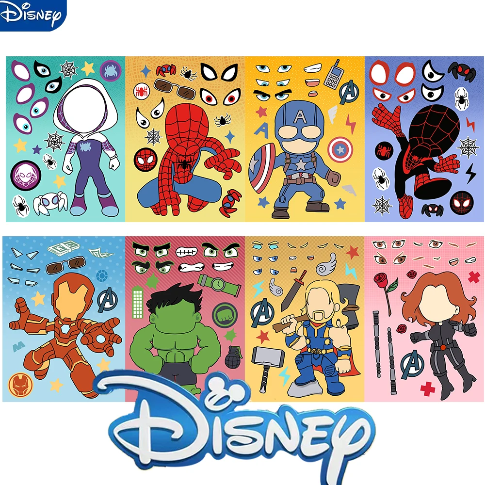 8/16/24 Pz SpiderMan Iron Man Adesivo Crea Una Volta Per Bambini FAI DA TE Di Puzzle Divertente Anime Assemblare Adesivi Per Bambini Giocattoli Delle Ragazze Dei Ragazzi regali