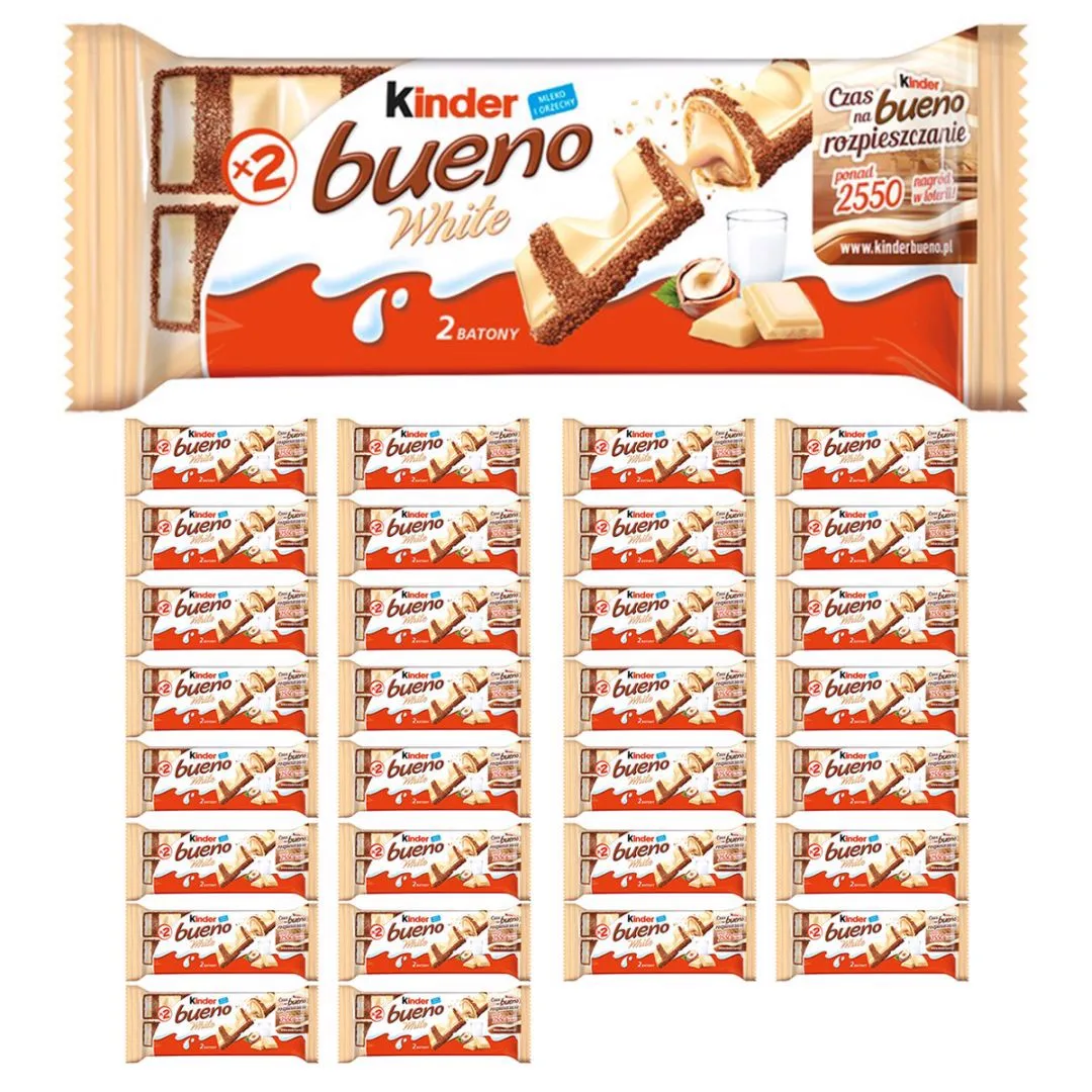 Kinder Bueno White Wafel w białej czekoladzie z mleczno-orzechowym nadzieniem 39g x30sztuk