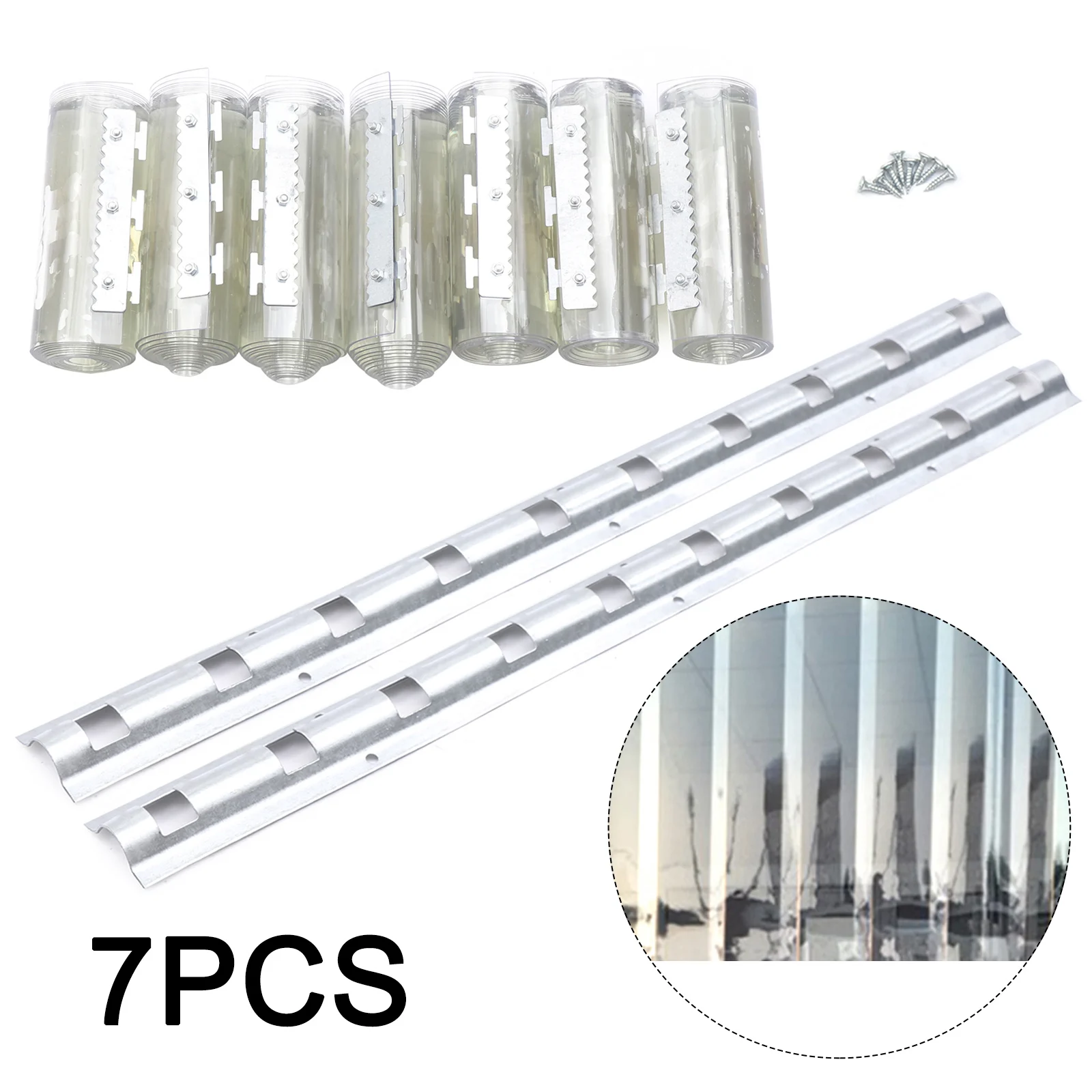 7x strisce per porte in vinile per tende a strisce in PVC per tende per porte in vinile 7 strisce per veranda/balcone
