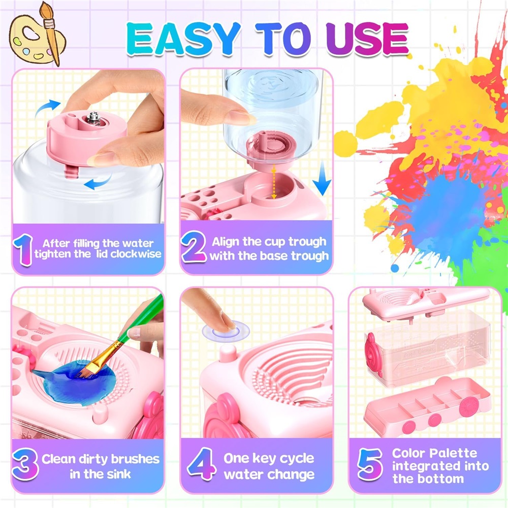 2025 Neues Pinsel-Reinigungswerkzeug mit Tablett, verbessertes 4-in-1-Malzubehör mit Abfluss, Pinselhalter und Pinselhalter mit Palette