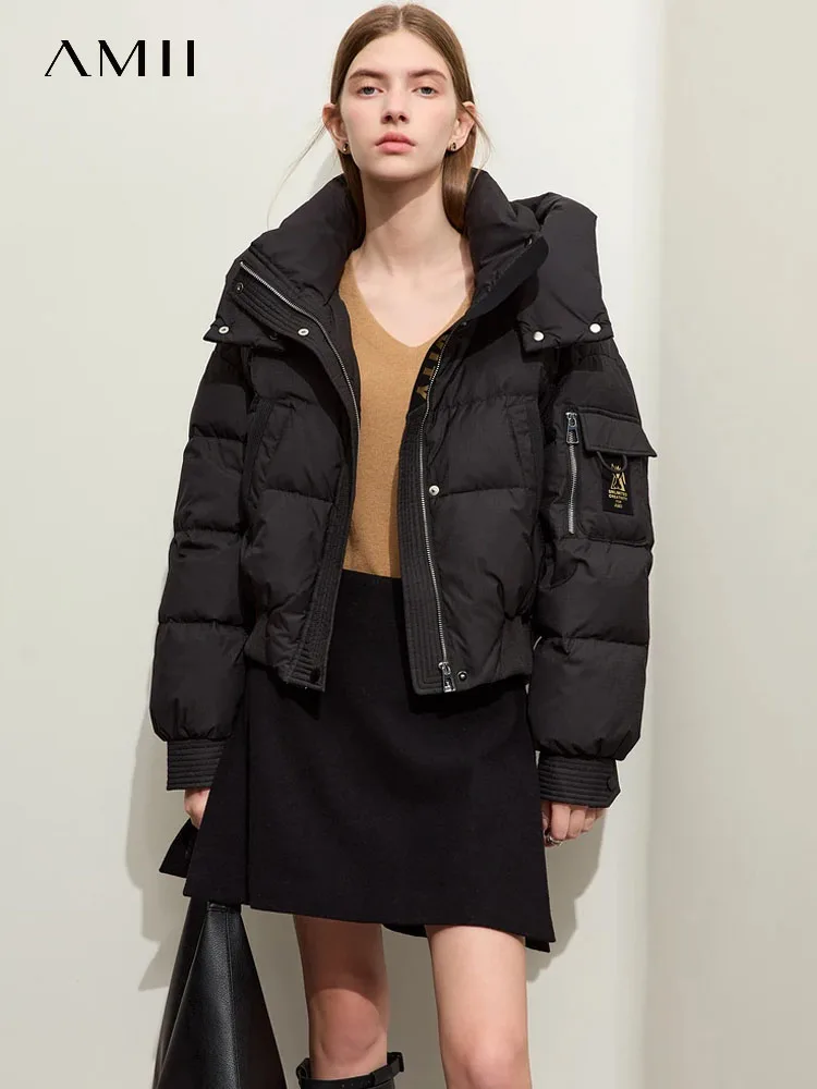 AMII-Chaqueta de plumón minimalista para mujer, Abrigo acolchado con tapa extraíble, grueso y cálido, ropa de moda para invierno, 2024, novedad de 12344192