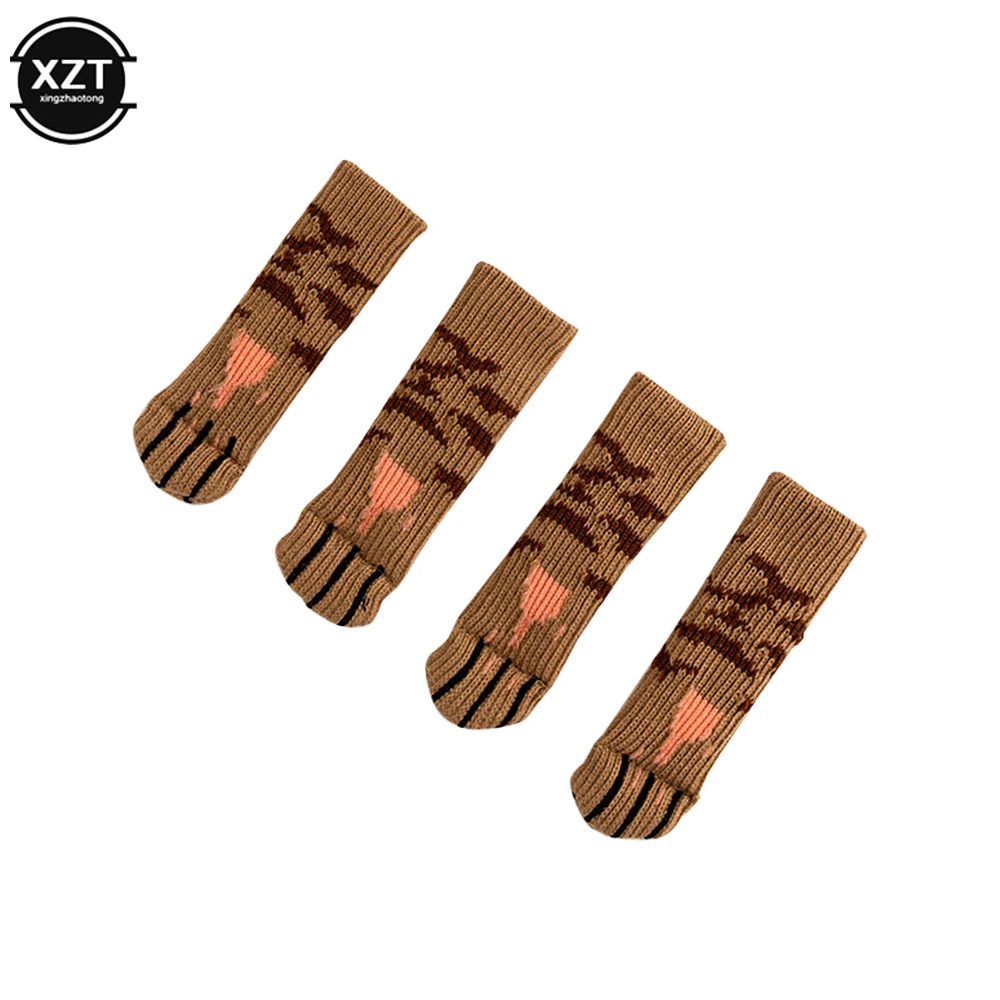 4 ชิ้นลื่นสวมใส่น่ารัก Cat Paw โต๊ะเก้าอี้เท้าขาถัก Protector ถุงเท้าแขน Protector ปรับขนาดได้ดี