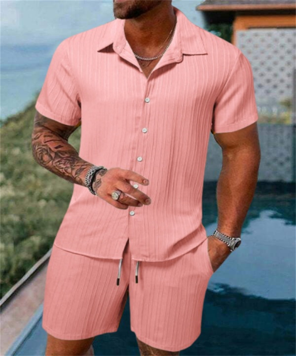 2024 neue stil Sommer männer Mode Strand Anzug Outdoor Sport Casual Hemd einfarbig Lose Kurzarm Shorts Strand zwei-stück