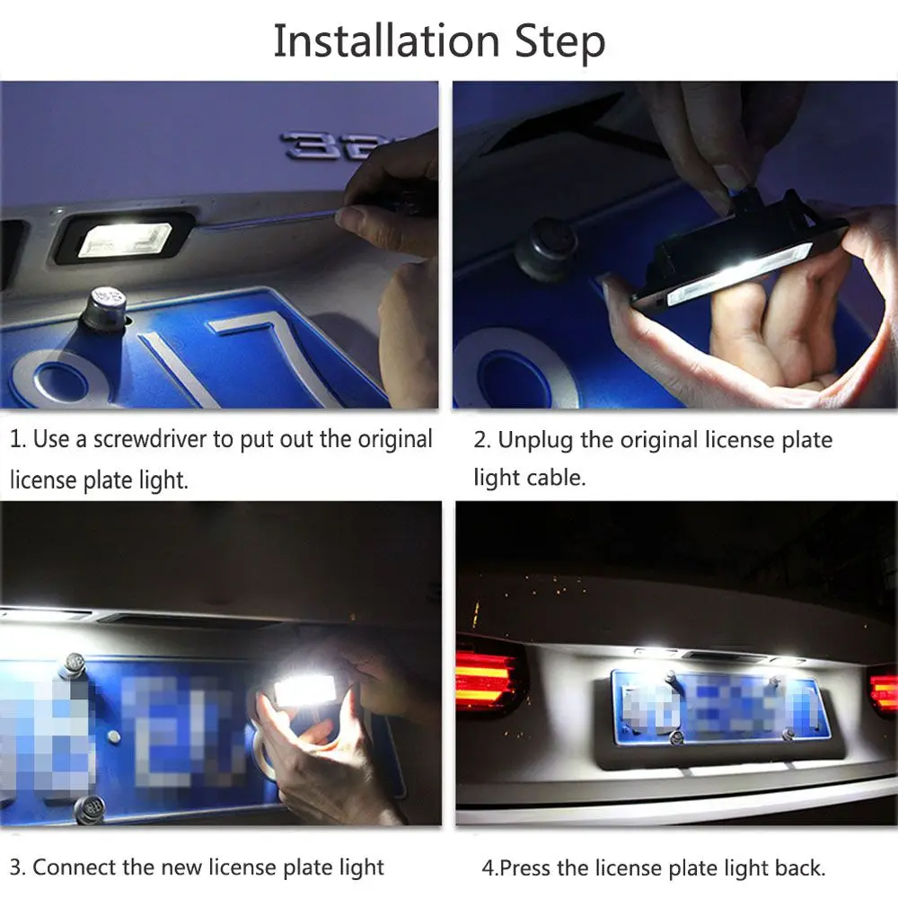 2 lâmpadas led brancas para placa de carro, acessórios automotivos para bmw e46 x5 e70 x6 e71 e72 e90 e92 e93 e91 m3 e39 m5 e60 e61 e82
