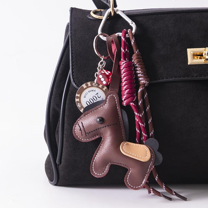 1 Piece Leather Pony Keychain Braided Rope Backpack Pendant For Phone Bag Hanging Accessories DIY Decoration