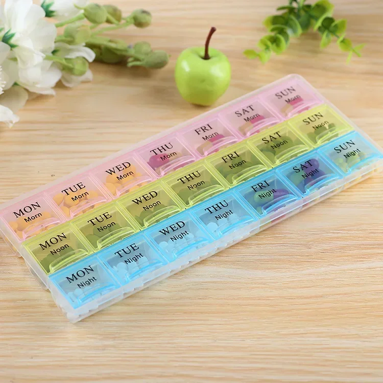 1PCS 4 แถว 28 สี่เหลี่ยม/3 แถว 21 กริด/2 แถว 14 กริดรายสัปดาห์ 7 วันแท็บเล็ตกล่องยาผู้ถือยาคอนเทนเนอร์กรณี
