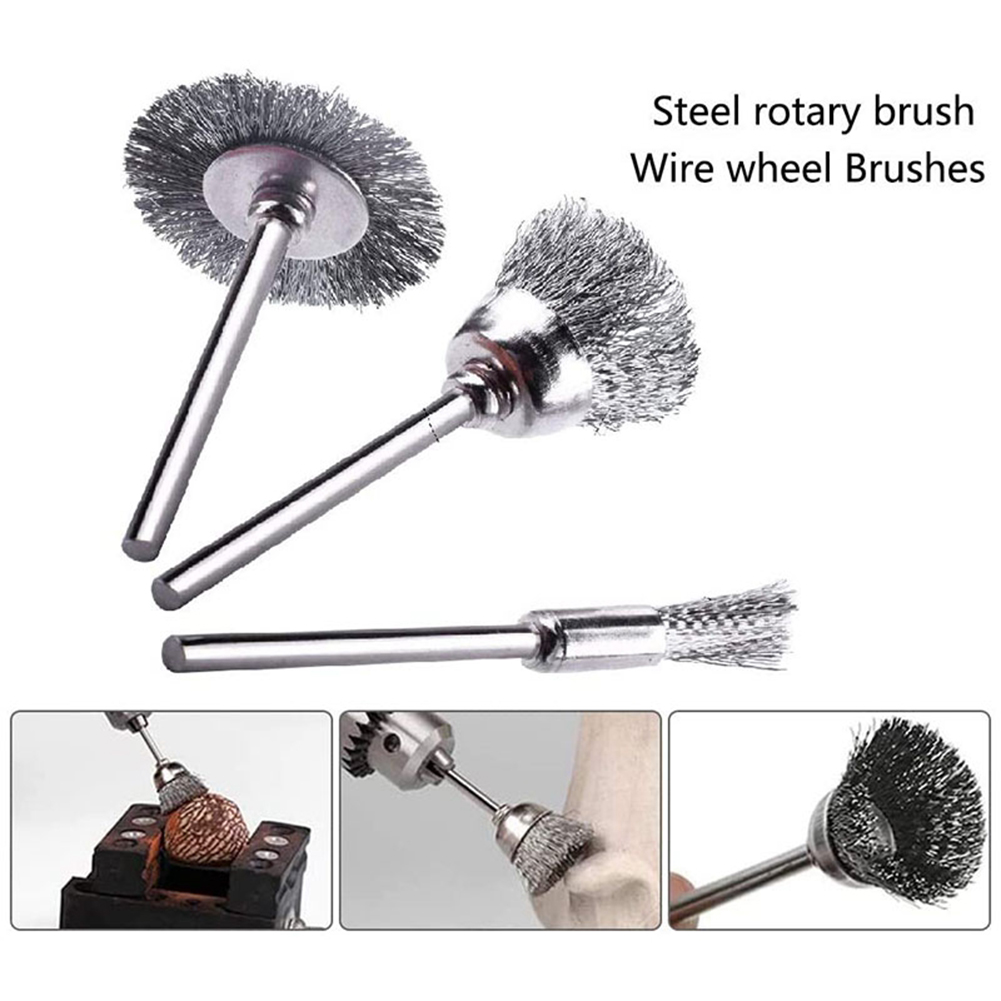 Jeu de brosses à roue métallique, 15/45/60 pièces, perceuse, polissage, outils Dremel, meuleuse à sertir en acier inoxydable, outil électrique rotatif
