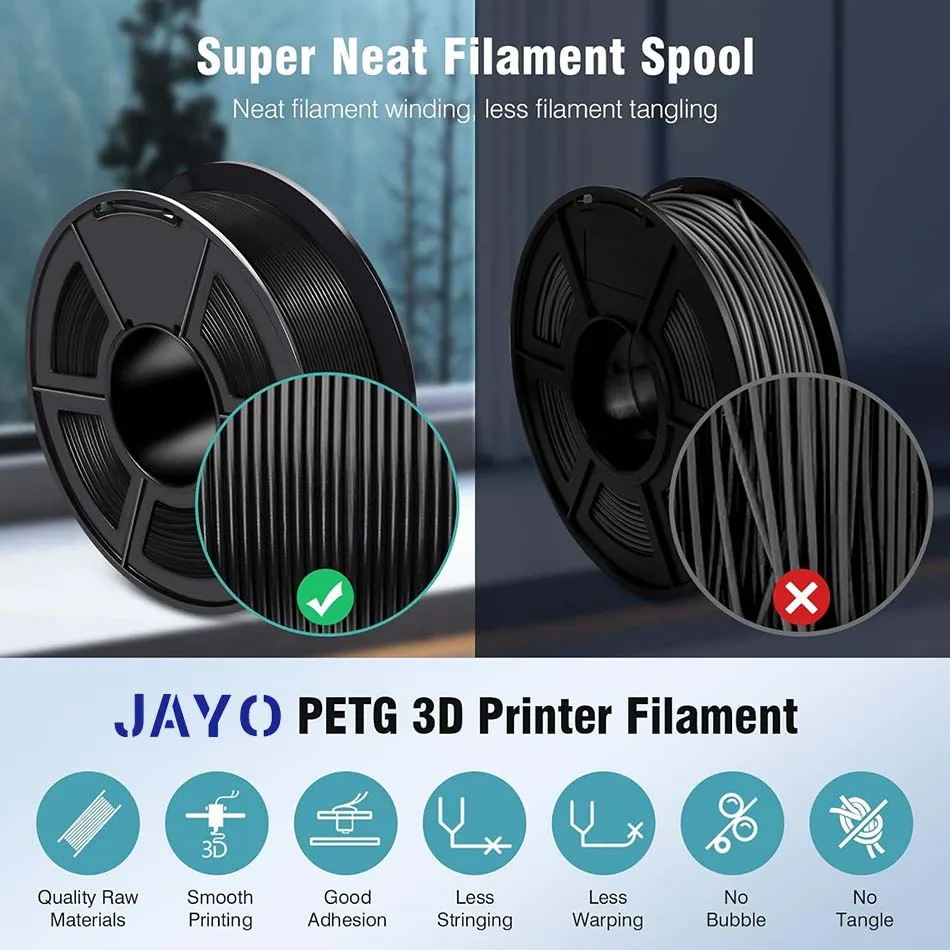 JAYO 3D Filament PETG 2Rolls 1.75MM PETG Filament do drukarki 3D FDM Neatly Wound Materiały do drukowania 3D 2.2KG/set