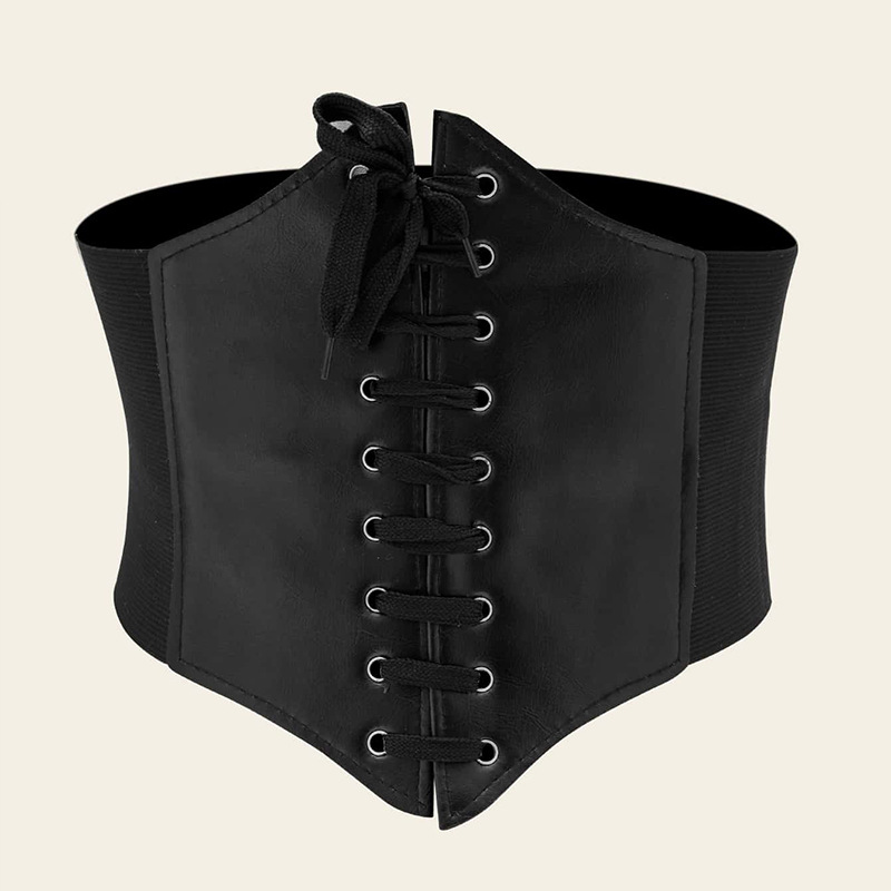 Cinturón gótico oscuro con cordones para mujer, corsé ancho de cuero PU, 1 piezas